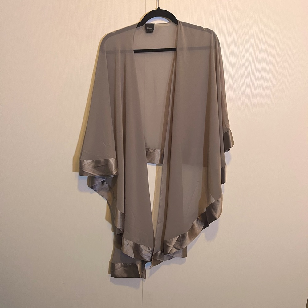 Cejon Taupe Sheer Satin-Trim Wrap Scarf